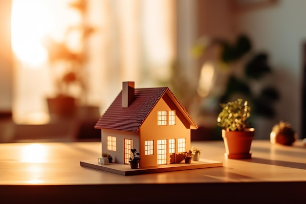 Small house with a lit window on the top