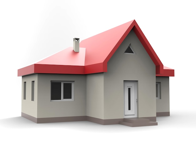 Домик с красной крышей и черными стенами. 3D иллюстрации.