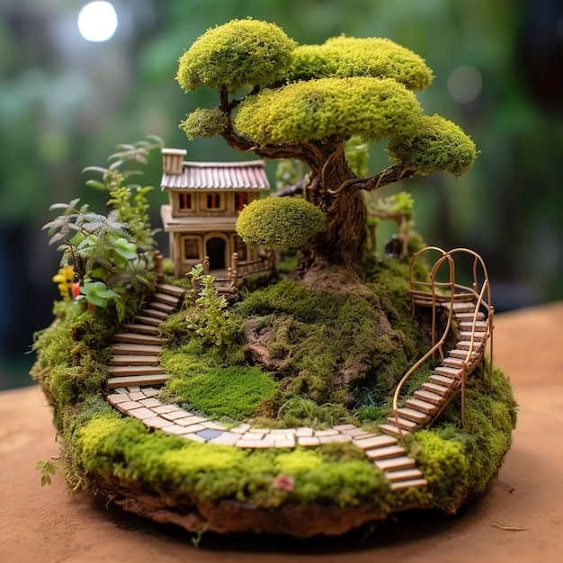 A small house with a tree on it