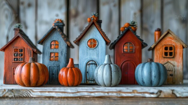 Small Houses on Wooden Table