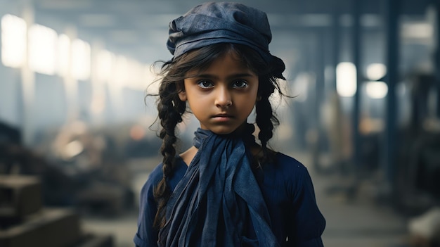 写真 維工場の小さなインド人女の子の肖像画 不法な児童労働