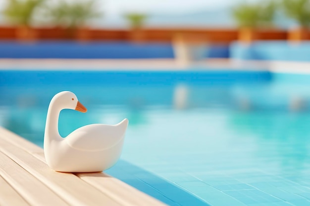 Small inflatable toys on the shore of a swimming pool at the end of summer luxurious housing design