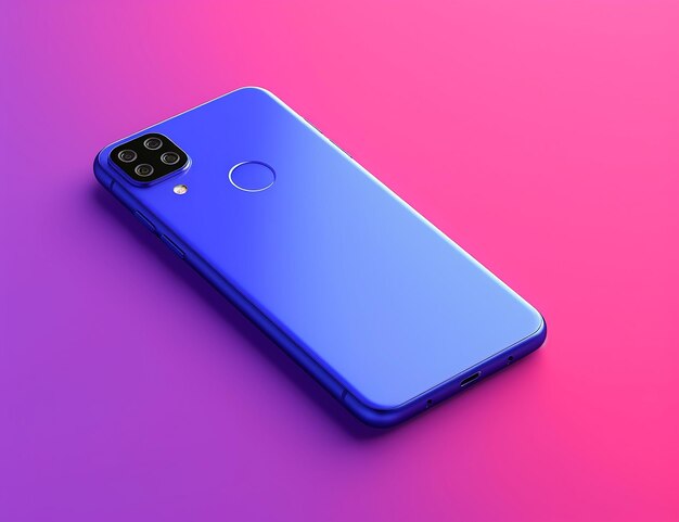 明るい青い光が輝く青い背景の小さな iPhone アンドロイド携帯電話