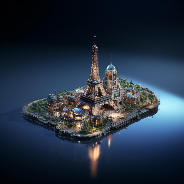 Photo small island city with the eiffel tower