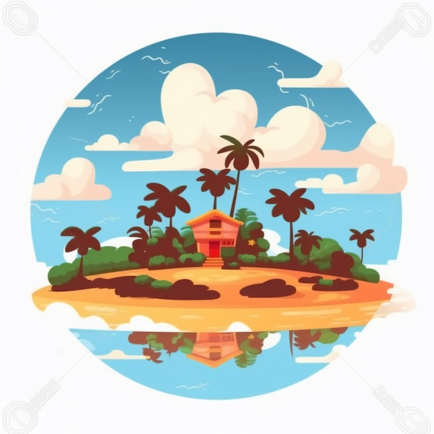 Photo small island enclosed in circle white background