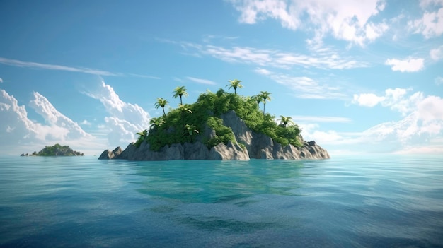 A small island in the ocean with palm trees on it