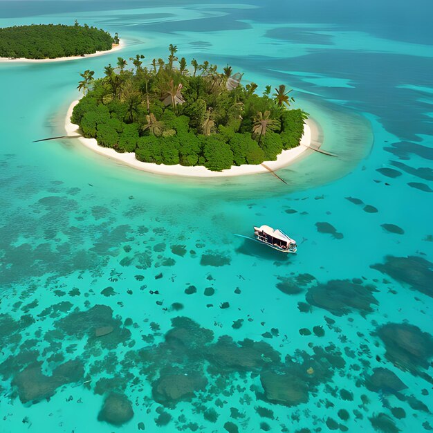 Photo a small island with a boat in the water and palm trees on the beach