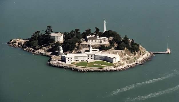 a small island with a lighthouse on the top of it