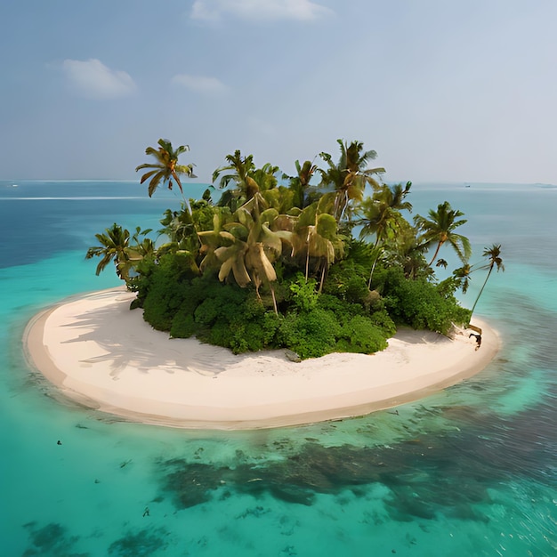 Foto una piccola isola con palme sulla spiaggia