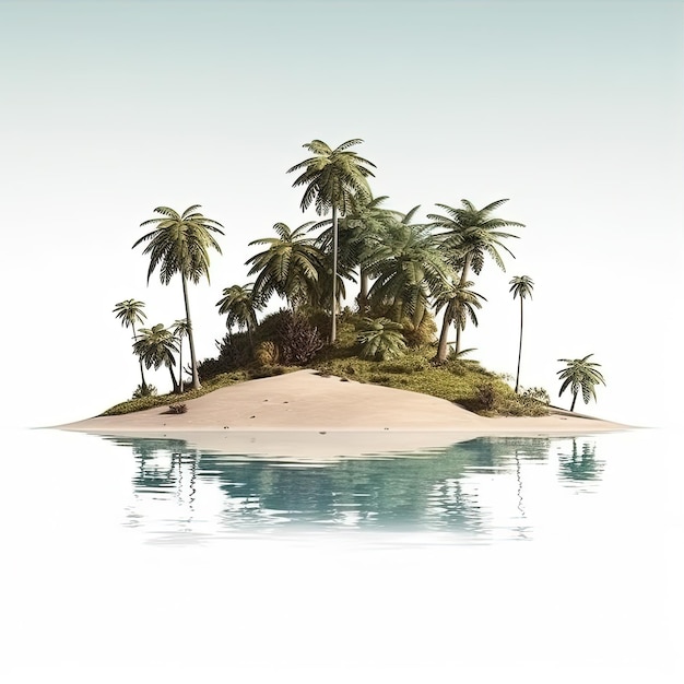 Photo a small island with palm trees on it in a white background