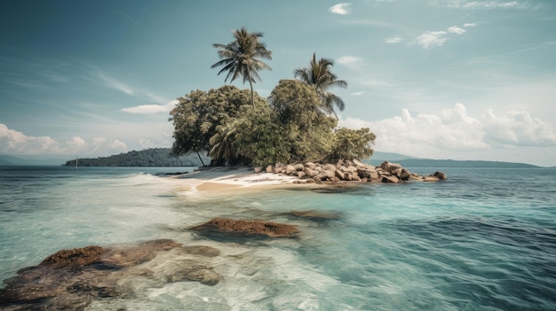 A small island with palm trees on it