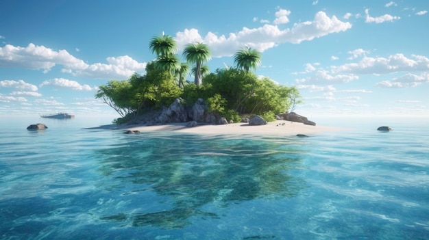 A small island with palm trees on it