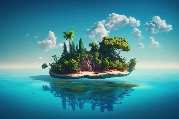 A small island with palm trees on it