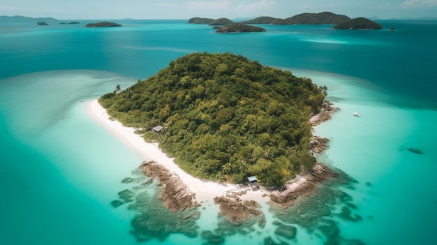 a small island with a small island surrounded by trees.