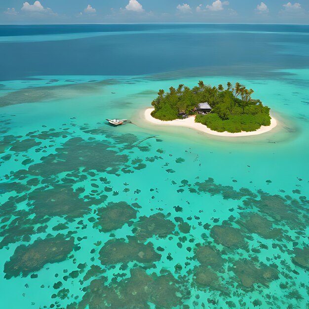 a small island with a small island surrounded by tropical vegetation