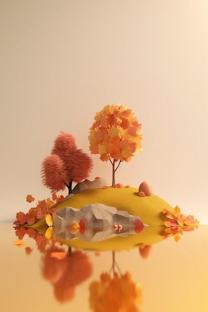 A small island with a tree and a small house with a small house on it.