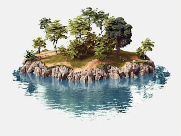 A small island with trees on it and the ocean in the background