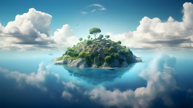 木が生い茂る小さな島