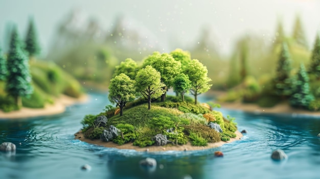 a small island with trees on the top of it