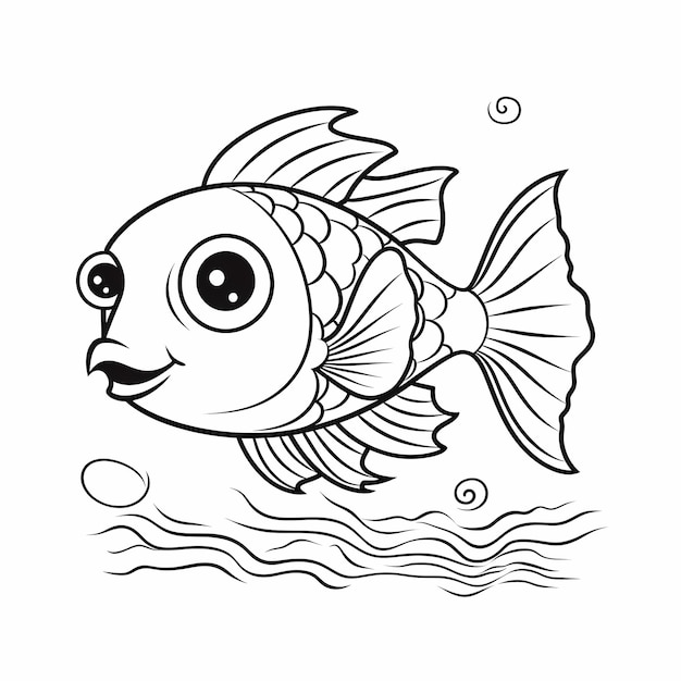 Small kid White and Black coloring style sea animals king fish