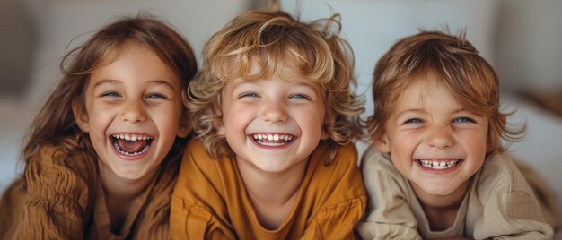 Foto bambini piccoli che ridono su uno sfondo bianco