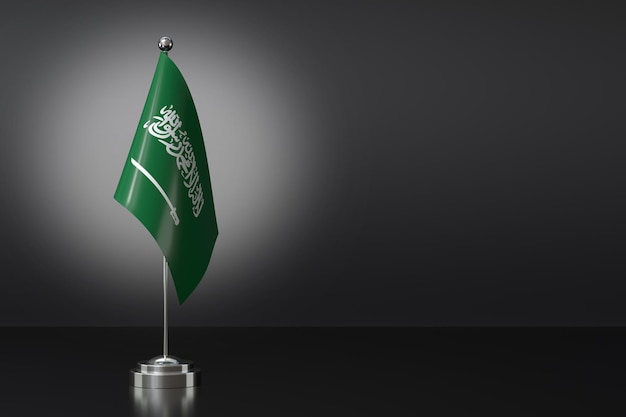 Photo small kingdom of saudi arabia flag in front of black background 3d rendering