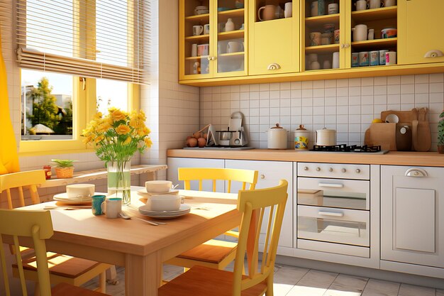 Premium AI Image | Small Kitchen Space Interior Design 3D Rendering