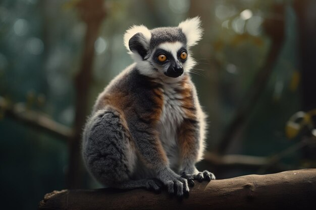 Small lemur standing on branch alert and fluffy generated by ai