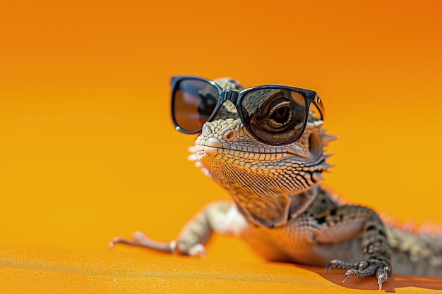 Small Lizard With Sunglasses on Its Head