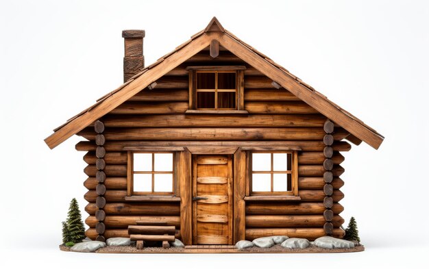 Small Log Cabin With Chimney on White Background