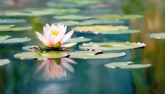 A small lotus in a vast serene lake with blurred background