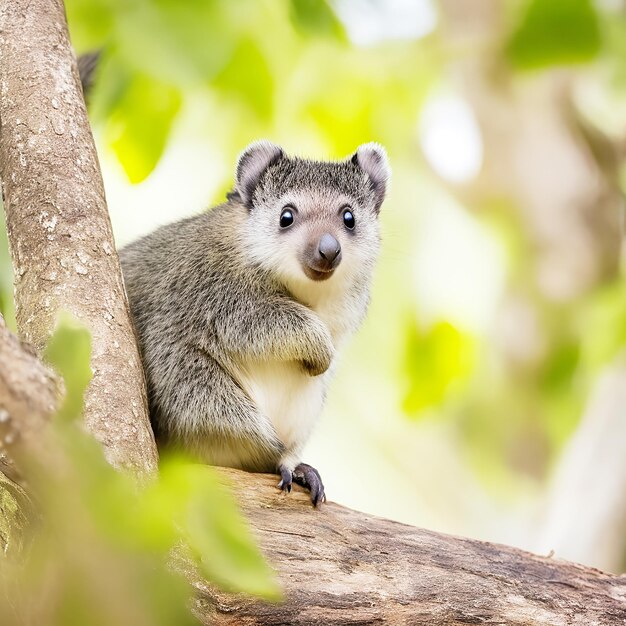 Small marsupial sitting on tree branch looking ai generated