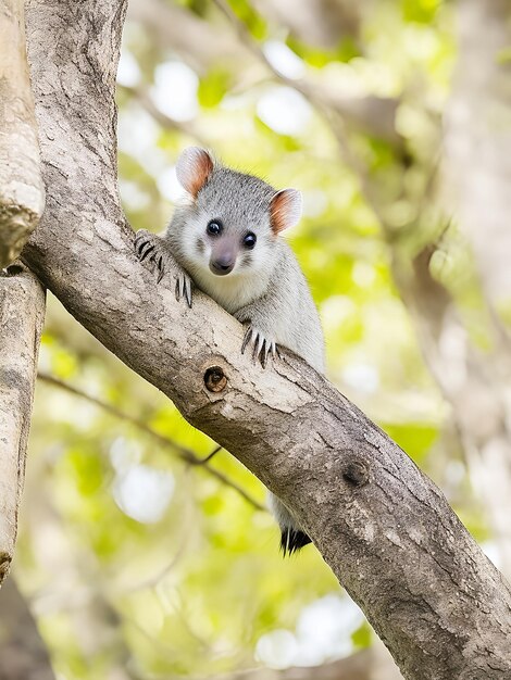 Small marsupial sitting on tree branch looking ai generated