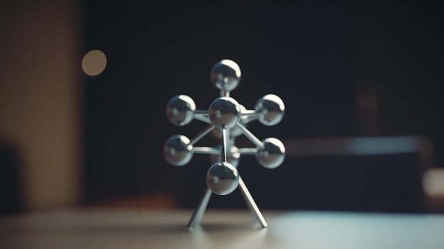 A small metal figure with the word atom on it