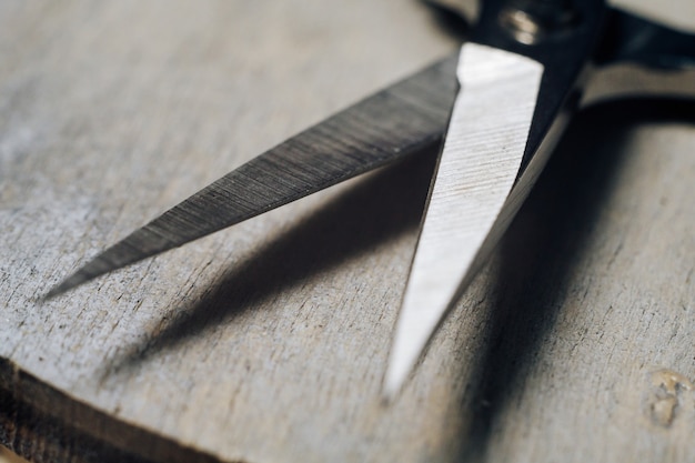 Small metal sharp scissors blade close up