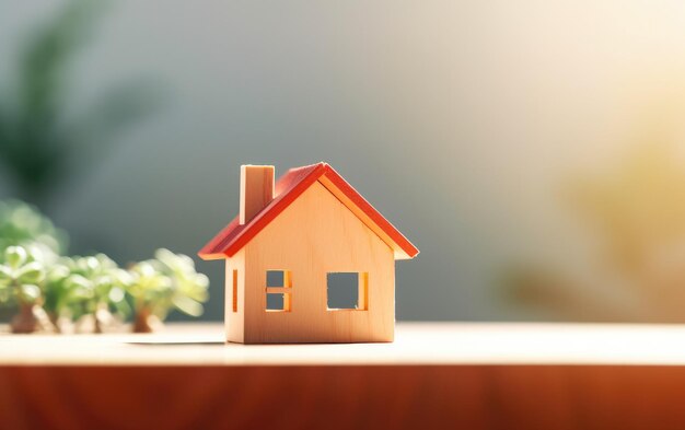 A small model house sits on a table.