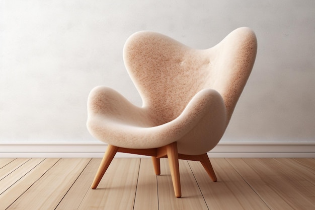 Foto small modern chair with a beige cushion on it in a room