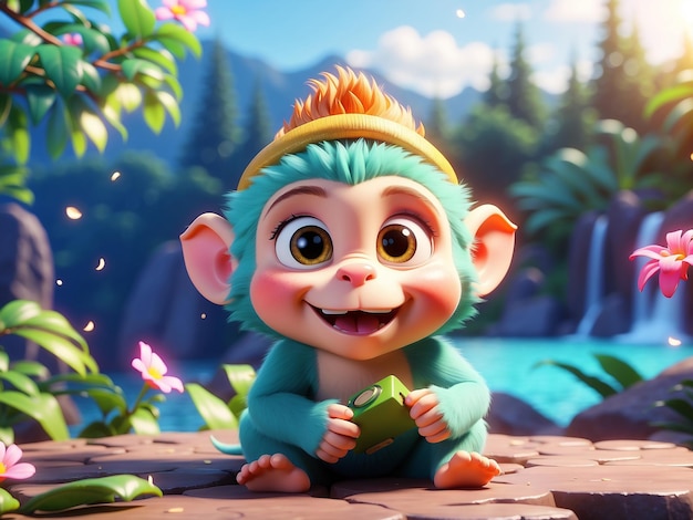 A small monkey with a cute face in the forest