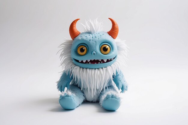 Photo a small monster doll is sitting on a white surface