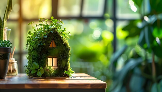 Foto piccola casa di muschio con piante