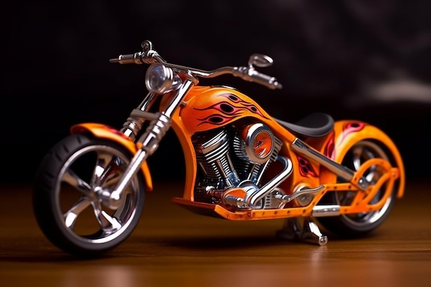 A small motorcycle with flames painted on the side