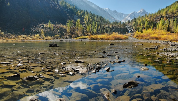 Small mountain lake autumn nature