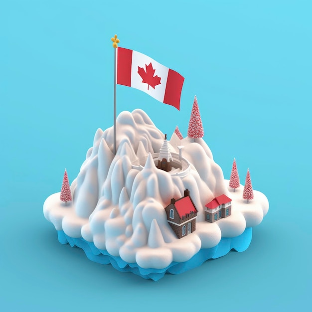 Photo a small mountain with a canadian flag on it