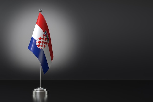 Маленький национальный флаг Хорватии на черном фоне 3d Rendering