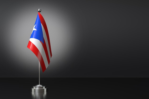 Маленький национальный флаг Пуэрто-Рико на черном фоне 3d Rendering