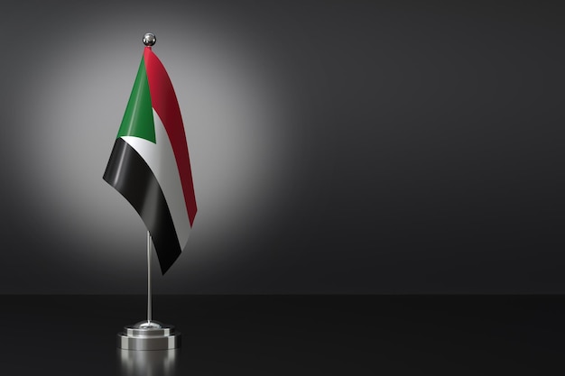 Small National Flag of the Republic of the Sudan on a Black Background 3d Rendering