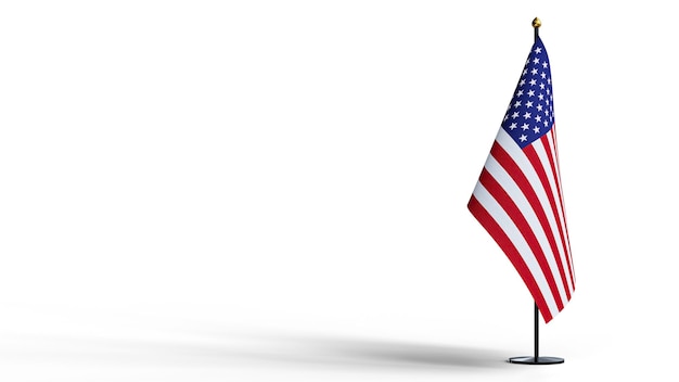 Photo small national flags of the united states of america on white black ground with clipping path. 3d render illustration.