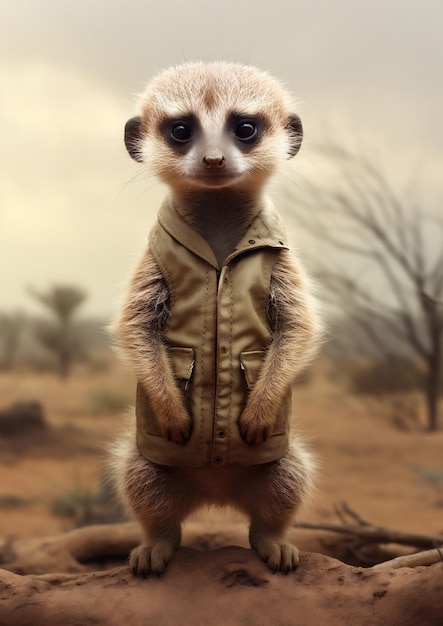 Small nature wild mammal meerkat cute suricate desert fur suricata brown wildlife animal