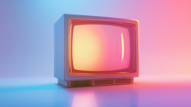 빨간색과 파란색 빛이 있는 작은 오래된 TV
