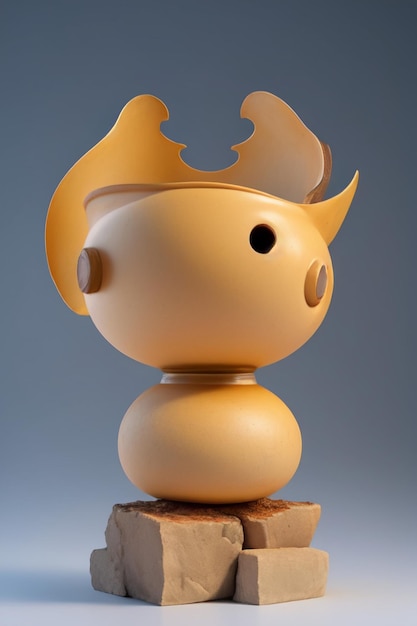 A small orange figurine with a crown on it.